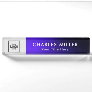 Purple blue Modern Professional business logo Desk Name Plate