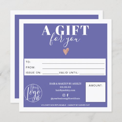 Purple blue modern square gift certificate logo