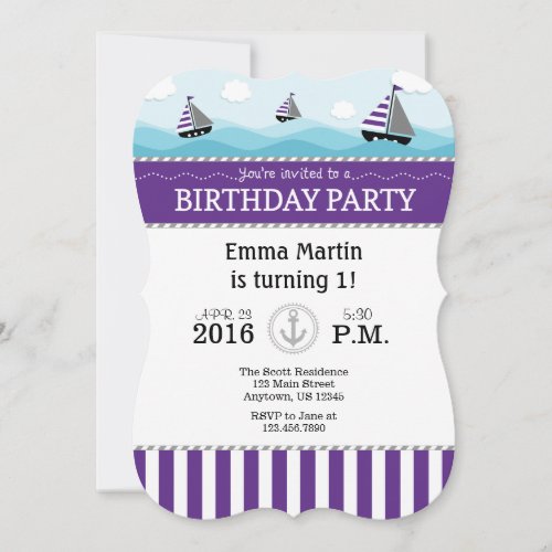 Purple Blue Nautical Birthday Invitation