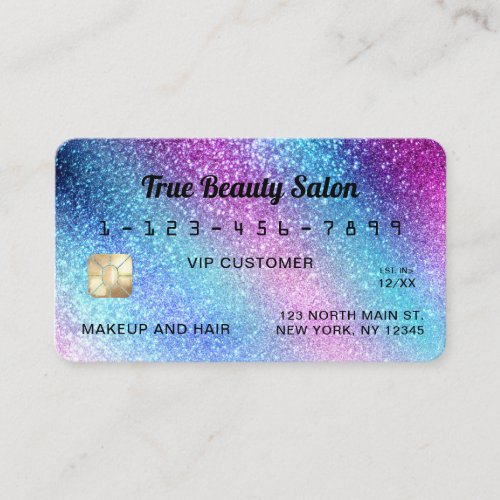 Purple Blue Nebula Galaxy Glitter Credit Business Card
