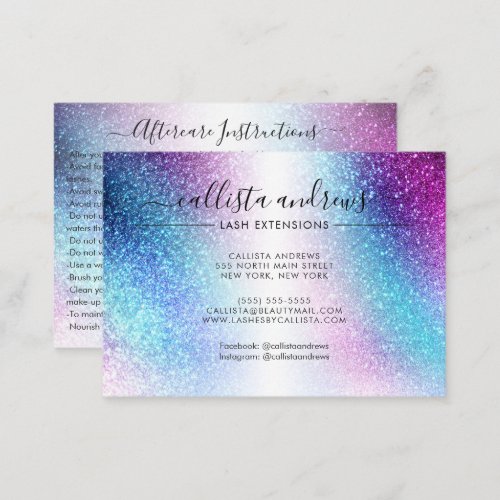 Purple Blue Nebula Galaxy Glitter Lashes Aftercare Business Card