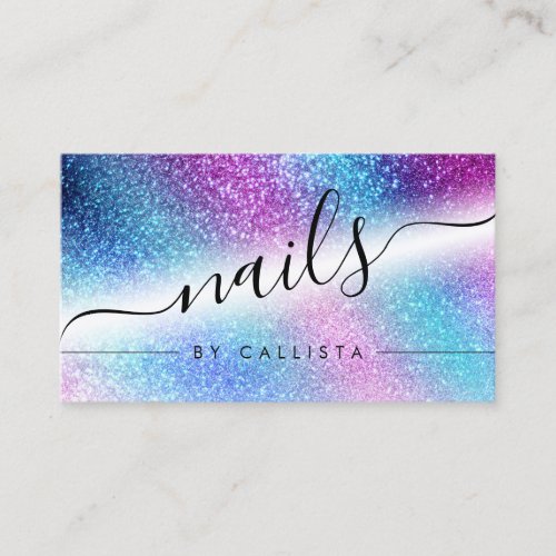 Purple Blue Nebula Galaxy Glitter Nails Business Card