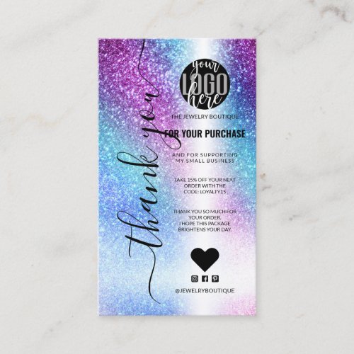 Purple Blue Nebula Galaxy Glitter Order Thank You Business Card