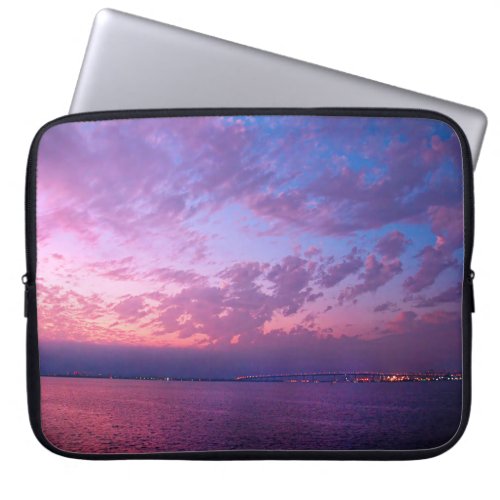 Purple blue ocean sunset photo simple modern bold laptop sleeve