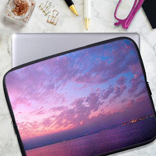 Purple blue ocean sunset photo simple modern bold laptop sleeve