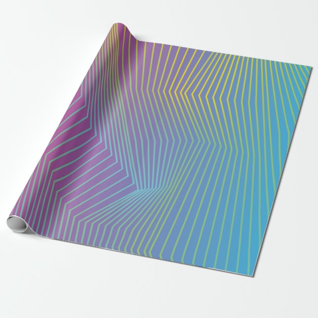 Purple Blue Ombre and Stripes Wrapping Paper (Unrolled)
