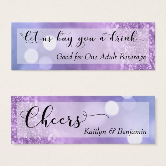 Purple Blue Ombre Glitter Bokeh Mini Drink Ticket (Front & Back)