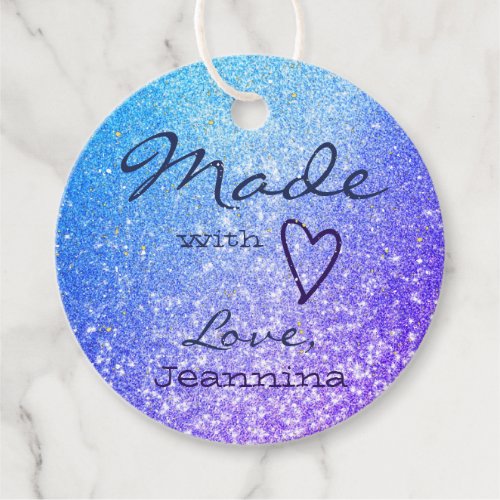 Purple Blue Ombre Glitter Made with Love Heart Tag