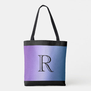 Purple Blue Ombre Gradient with Monogram Tote Bag