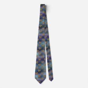 Purple & Blue Ombre Pattern with Gold Dragons Neck Tie