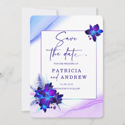 Purple Blue Orchid Wedding Save the Date Invitatio Invitation