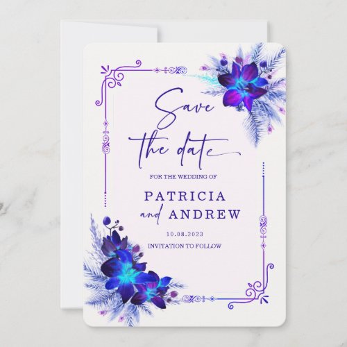 Purple Blue Orchid Wedding Save the Date Invitation