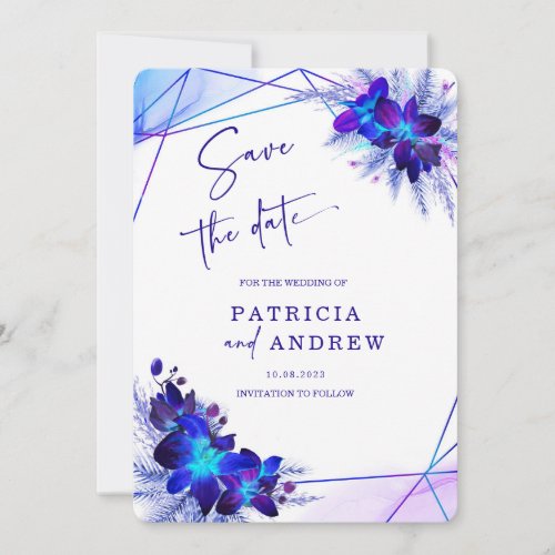 Purple Blue Orchid Wedding Save the Date Invitation