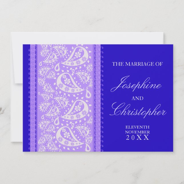 Purple Blue Paisley Wedding Invitation (Front)
