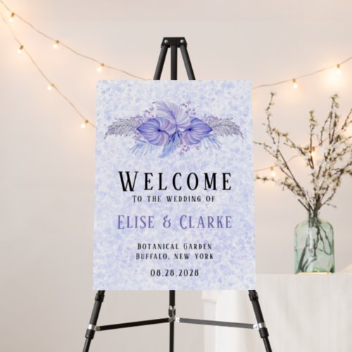 Purple Blue Palm Leaves Wedding Welcome Sign