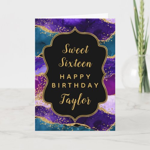 Purple Blue Peacock Agate Sweet 16 Happy Birthday