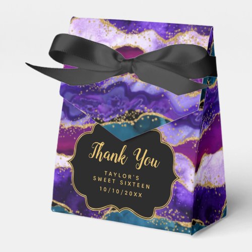 Purple Blue Peacock Agate Sweet Sixteen Thank You Favor Boxes
