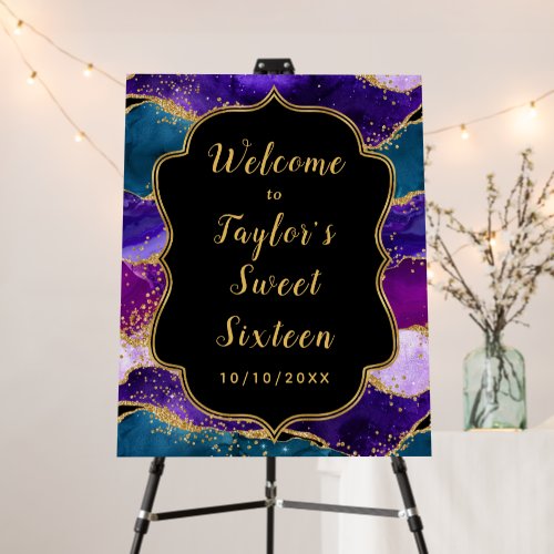 Purple Blue Peacock Agate Sweet Sixteen Welcome Foam Board
