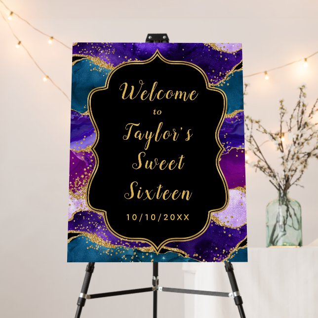 Purple Blue Peacock Agate Sweet Sixteen Welcome Foam Board (In Situ (Stand))