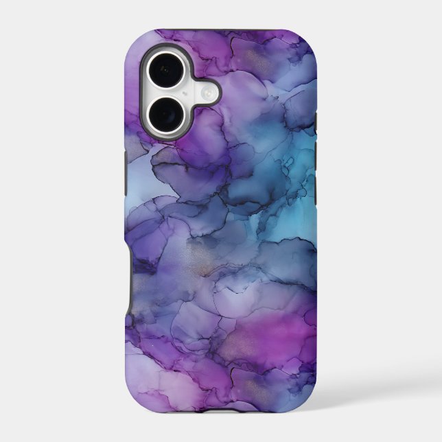 Purple Blue Peacock Alcohol Ink Marble Case-Mate iPhone Case (Back)