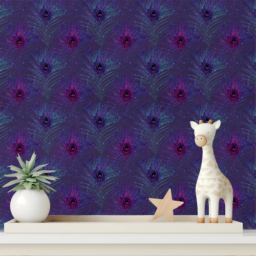 Purple Blue Peacock Feather Peel and Stick Wallpaper