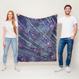 Purple Blue Peacock Feathers Fleece Blanket