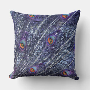 Purple Blue Peacock Feathers Throw Pillow