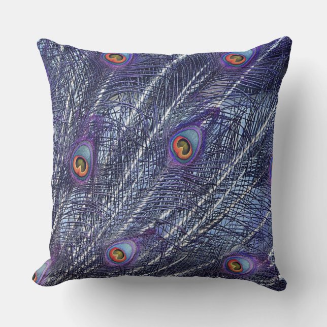 Purple Blue Peacock Feathers Throw Pillow (Front)