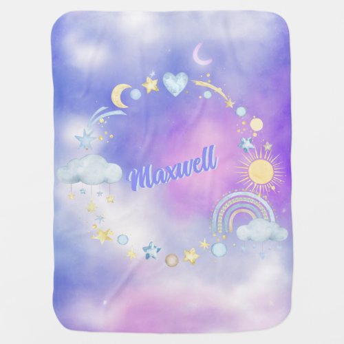 Purple  Blue Personalized Baby Boy Name Blanket