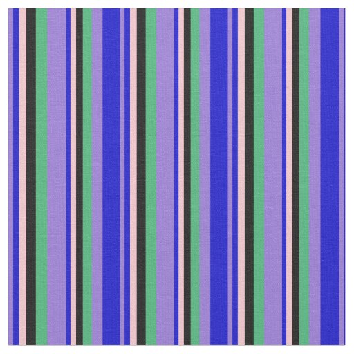 Purple, Blue, Pink, Black, and Sea Green Stripes Fabric