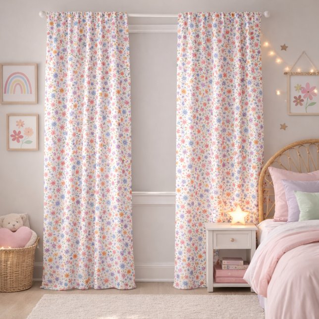 Purple Blue Pink Boho Wildflower Blackout Curtains (Creator Uploaded)