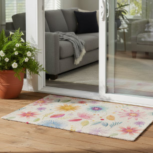 Purple Blue Pink Boho Wildflower Fiber Doormat
