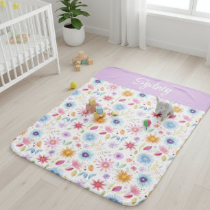 Purple Blue Pink Boho Wildflower Personalized  Baby Blanket