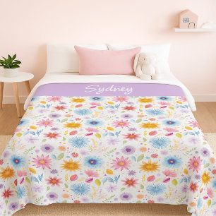 Purple Blue Pink Boho Wildflower Personalized Duvet Cover