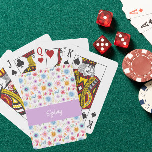 Purple Blue Pink Boho Wildflower Personalized  Poker Cards