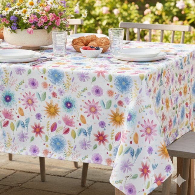 Purple Blue Pink Boho Wildflower Tablecloth (Creator Uploaded)