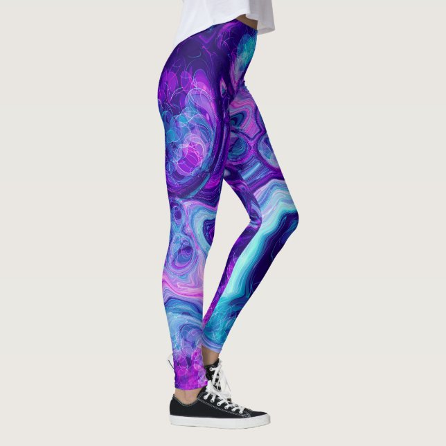 Purple, Blue, Pink Bokeh Marble Fluid Art  Leggings (Right)