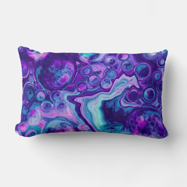 Purple, Blue, Pink Bokeh Marble Fluid Art   Lumbar Pillow (Front)