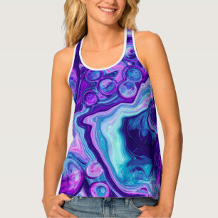 Purple, Blue, Pink Bokeh Marble Fluid Art Tank Top