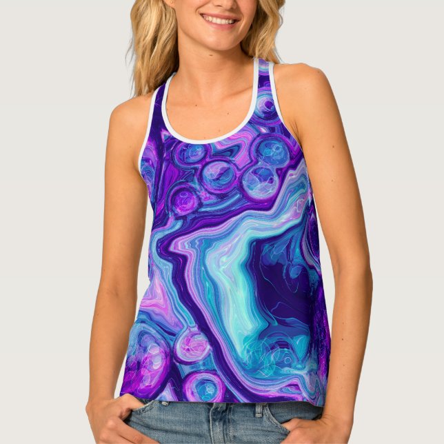 Purple, Blue, Pink Bokeh Marble Fluid Art   Tank Top (Front)