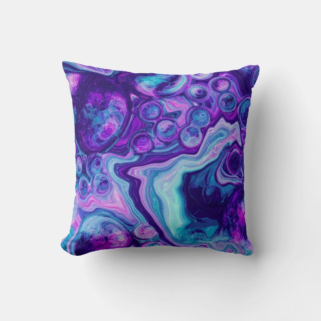 Purple, Blue, Pink Bokeh Marble Fluid Art   Throw Pillow (Front)