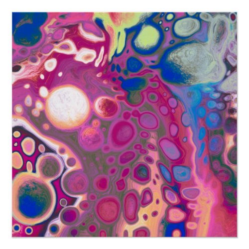 Purple Blue Pink Digital Pour Painting Fluid Art Poster