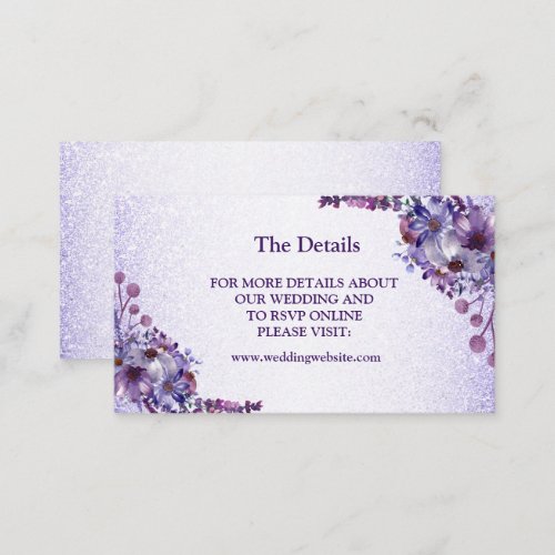 Purple Blue Pink Floral Glitter Wedding Detail Enclosure Card