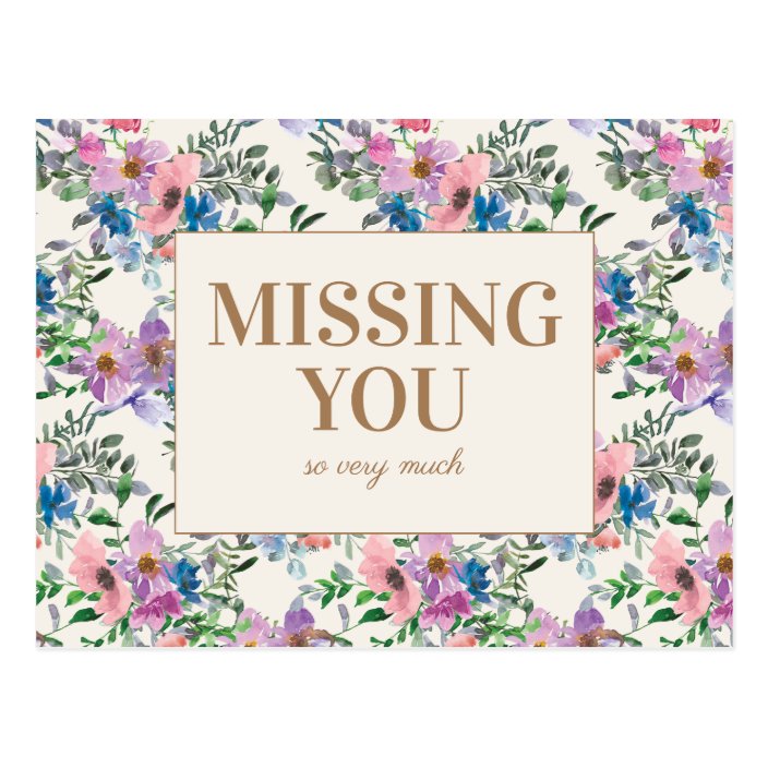 Purple Blue Pink Floral Gold Missing You Postcard | Zazzle.com