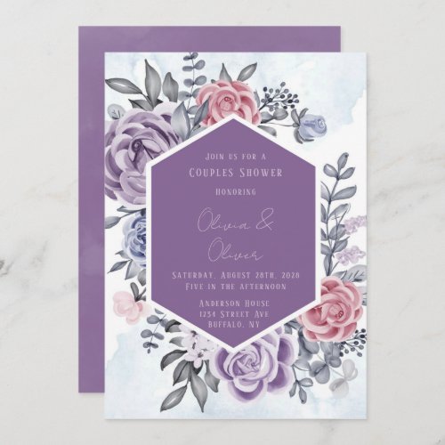 Purple Blue Pink Floral Wreath Couples Shower Invi Invitation