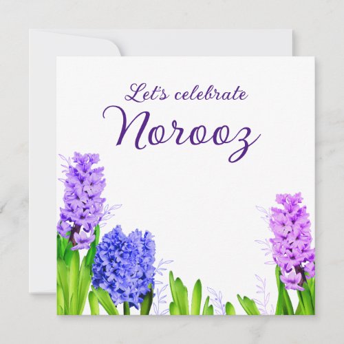 Purple Blue Pink Flowers Hyacinth Happy Norooz Invitation