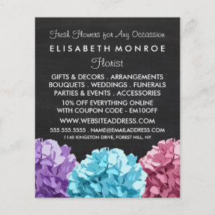Purple, Blue & Pink Hydrangea Chalkboard Floristry Flyer
