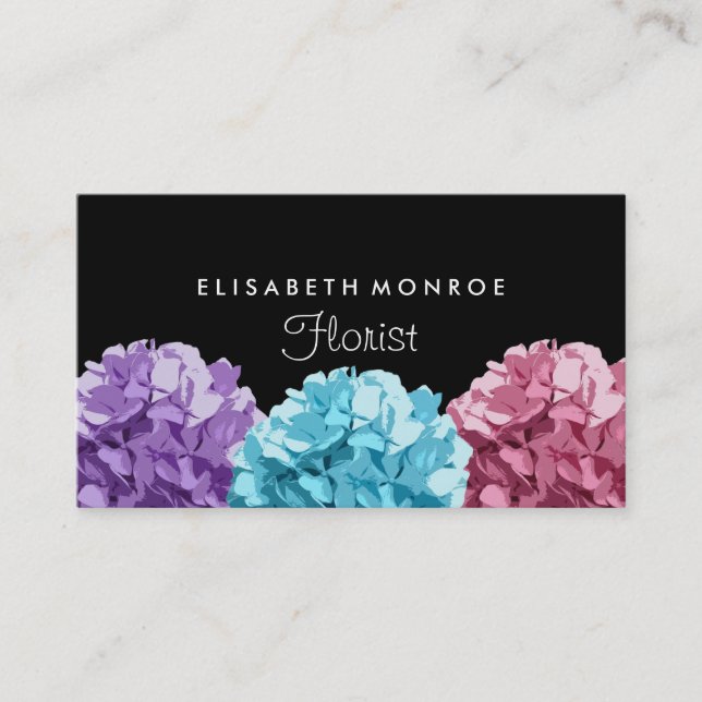 Purple, Blue & Pink Hydrangea, Floristry Business Card (Front)