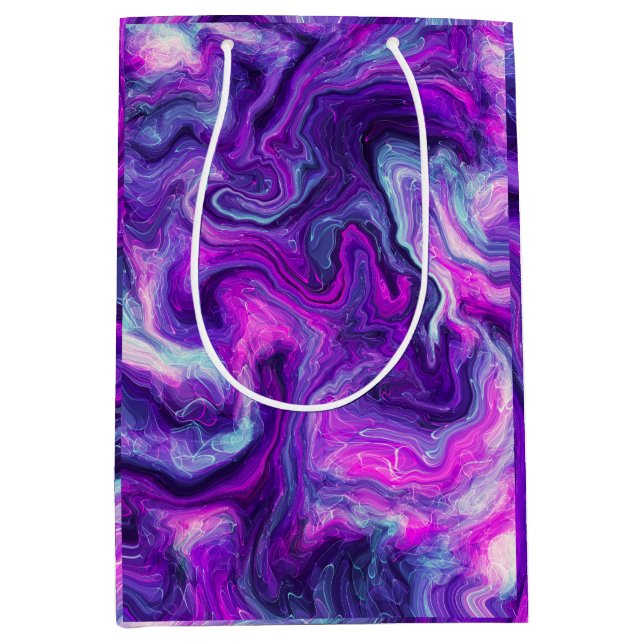 Purple, Blue, Pink Marble Fluid Art Birthday    Medium Gift Bag (Front)