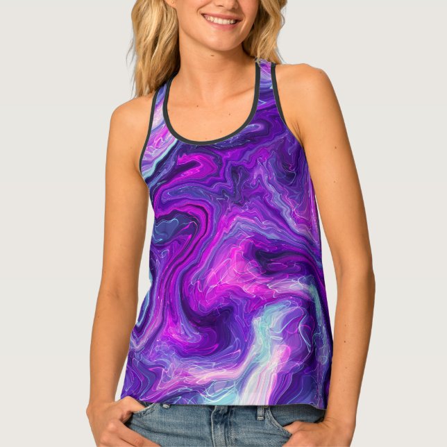 Purple, Blue, Pink Marble Fluid Art    Tank Top (Front)